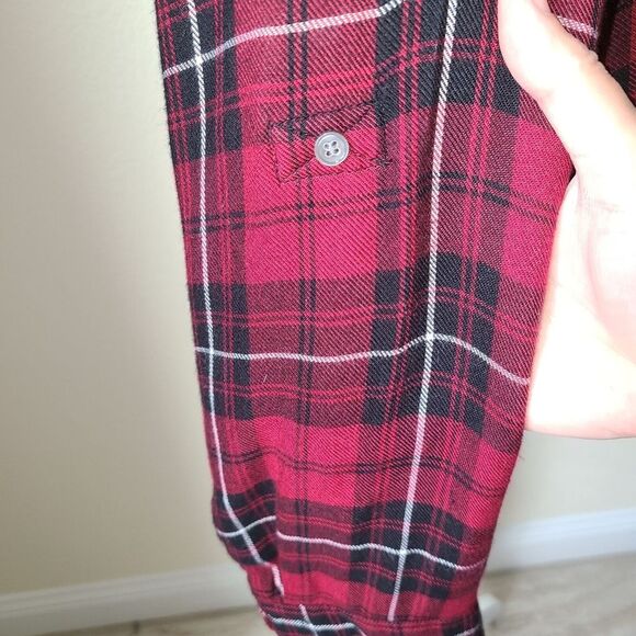 Sam Edelman Zip Split Back Plaid Flannel Shirt Hi Lo Roll Tab Sleeve - Picture 4 of 10